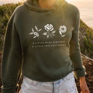 Wholesome Culture Olive Green Cropped Hoodie